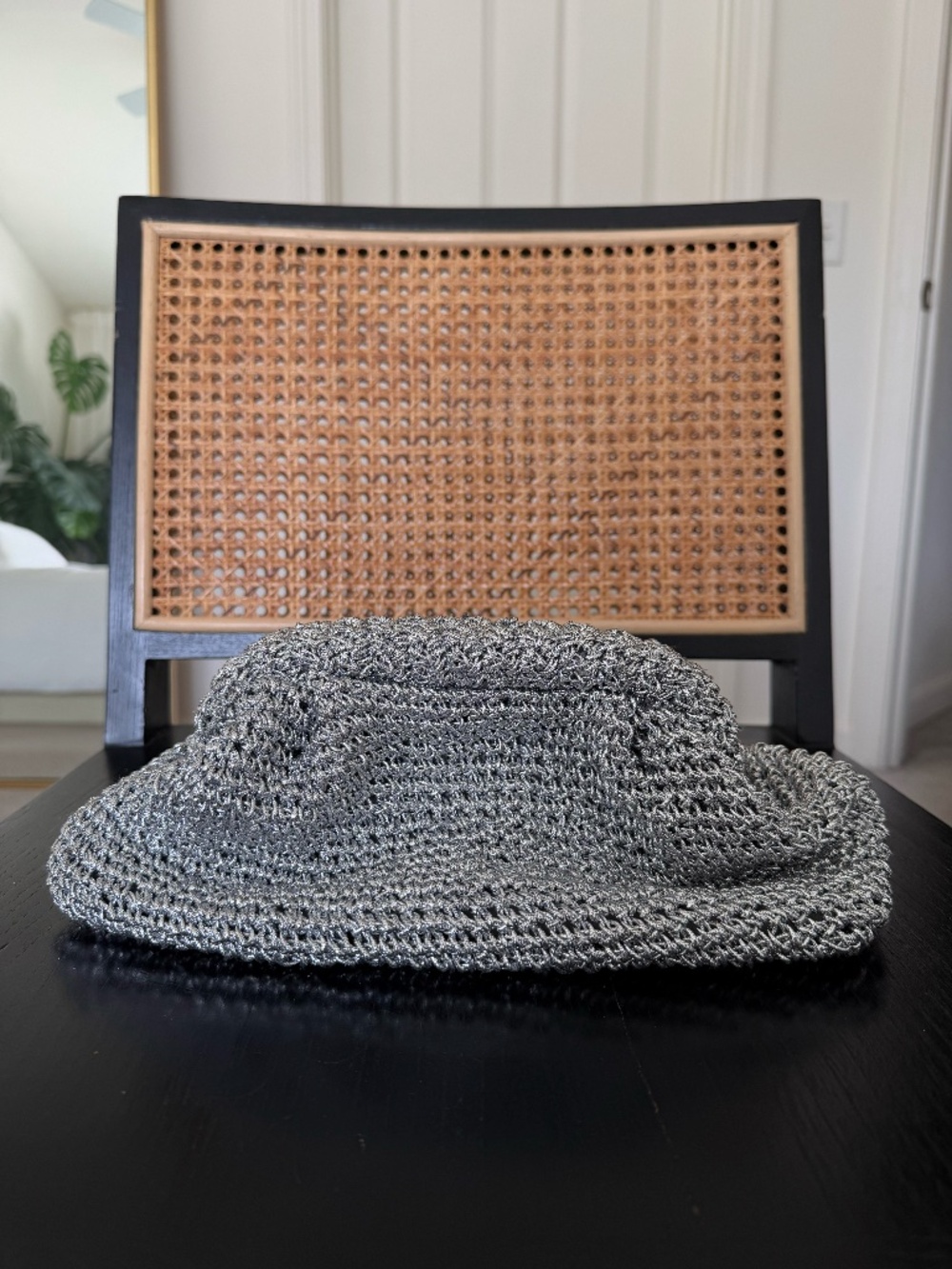 Loft Metallic Clutch Bag Handbag in Silvertone Paper Straw